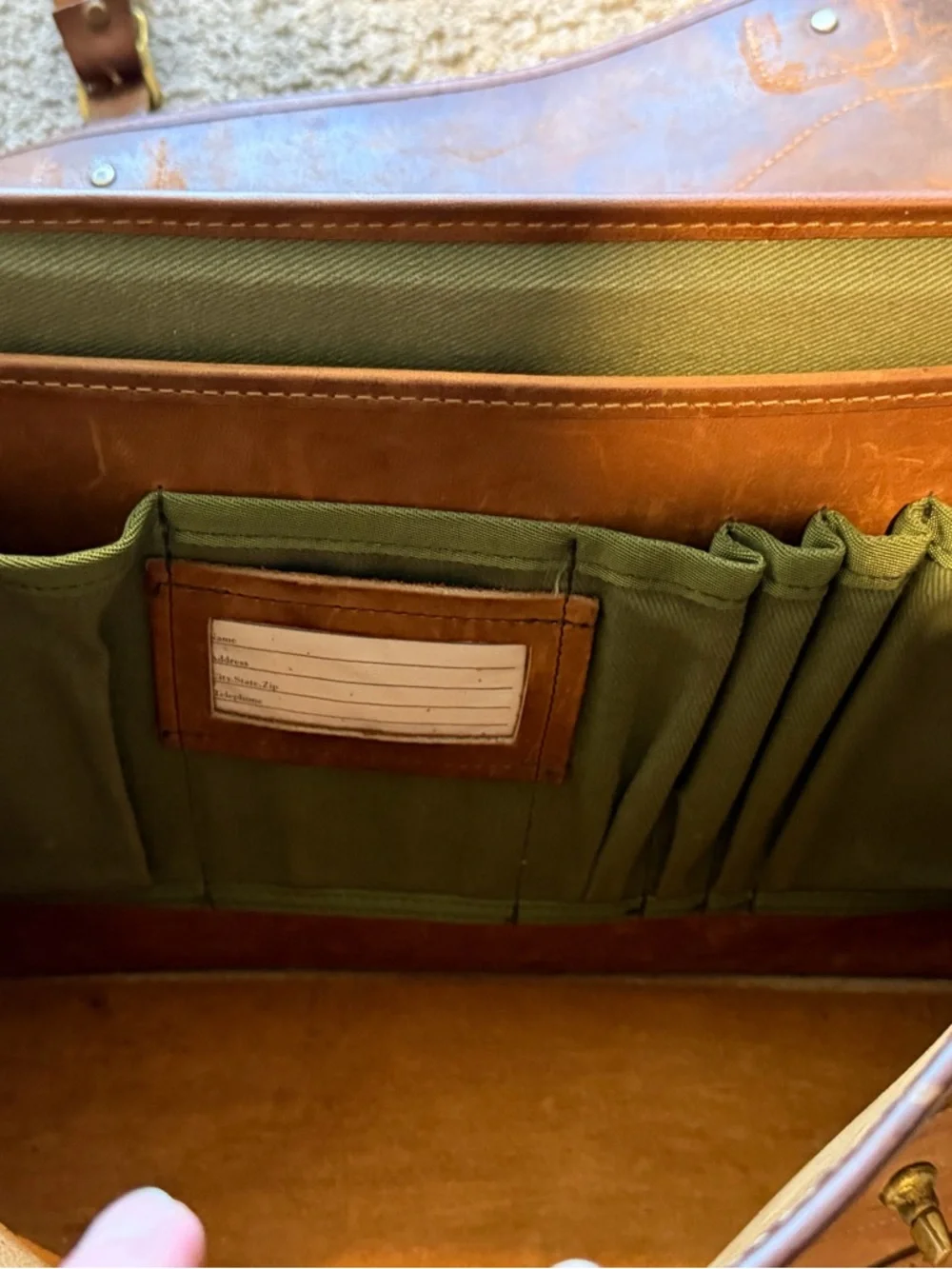 Orvis Classic Brown Leather Briefcase w/ Brass Hardware Book Bag